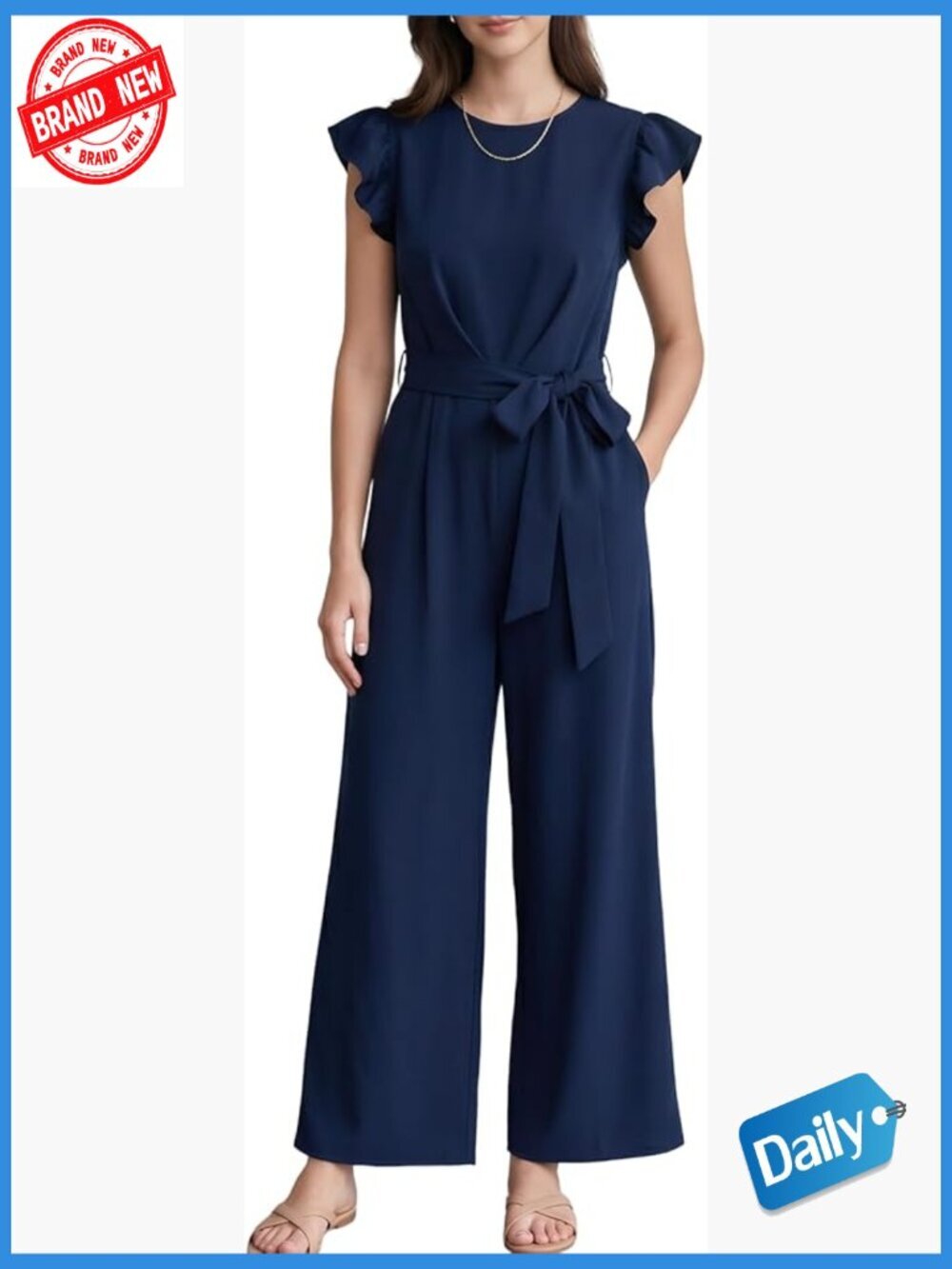 Jumpsuit, Crew Neck Short Sleeve Wide Leg with Pockets Casual